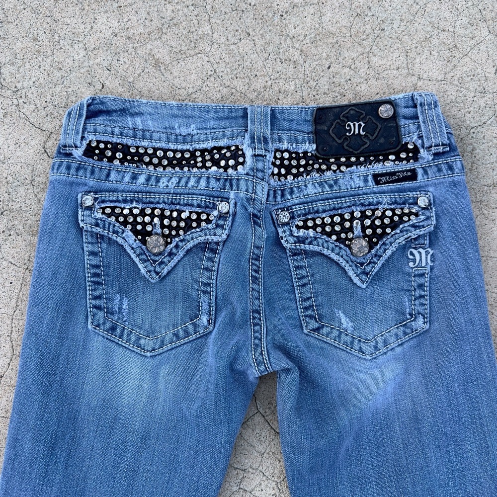 Miss Me Jeans Women's‎ Size 28 Blue Denim Bootcut Embellished Pockets Inseam 29"